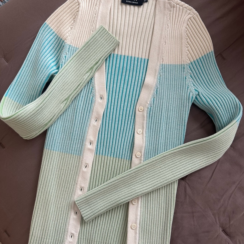 Vici Color Block Ribbed Sweater in Cream, Mint and Turquoise